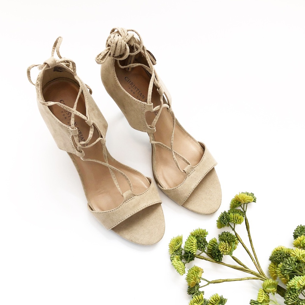 NEW! CHRISTIAN SIRIANO Strappy Faux Suede Heels